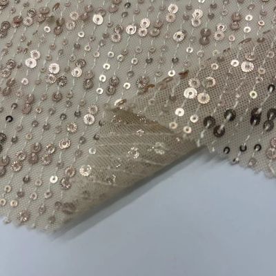 Different Specifications Mesh Sequins Embroidery Fabric  150GSM Embroidered For Women  Dresses