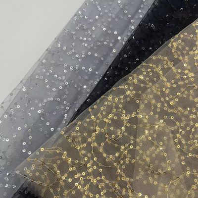 Mesh Sequins Embroidery Fabric  100% N Lightweight Embroidered For Party  Dresses