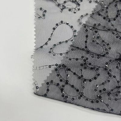 Mesh Sequins Embroidery Fabric  100% N Lightweight Embroidered For Party  Dresses